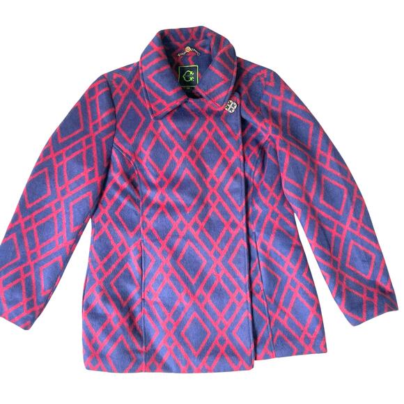C. Wonder Blue Red Geometric Wool Blend Coat NWT - Picture 2 of 8
